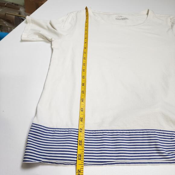 Talbots Womens Elbow Sleeve Tee Size Large White Blue Striped Hem Bow Tie Cotton - Picture 9 of 9